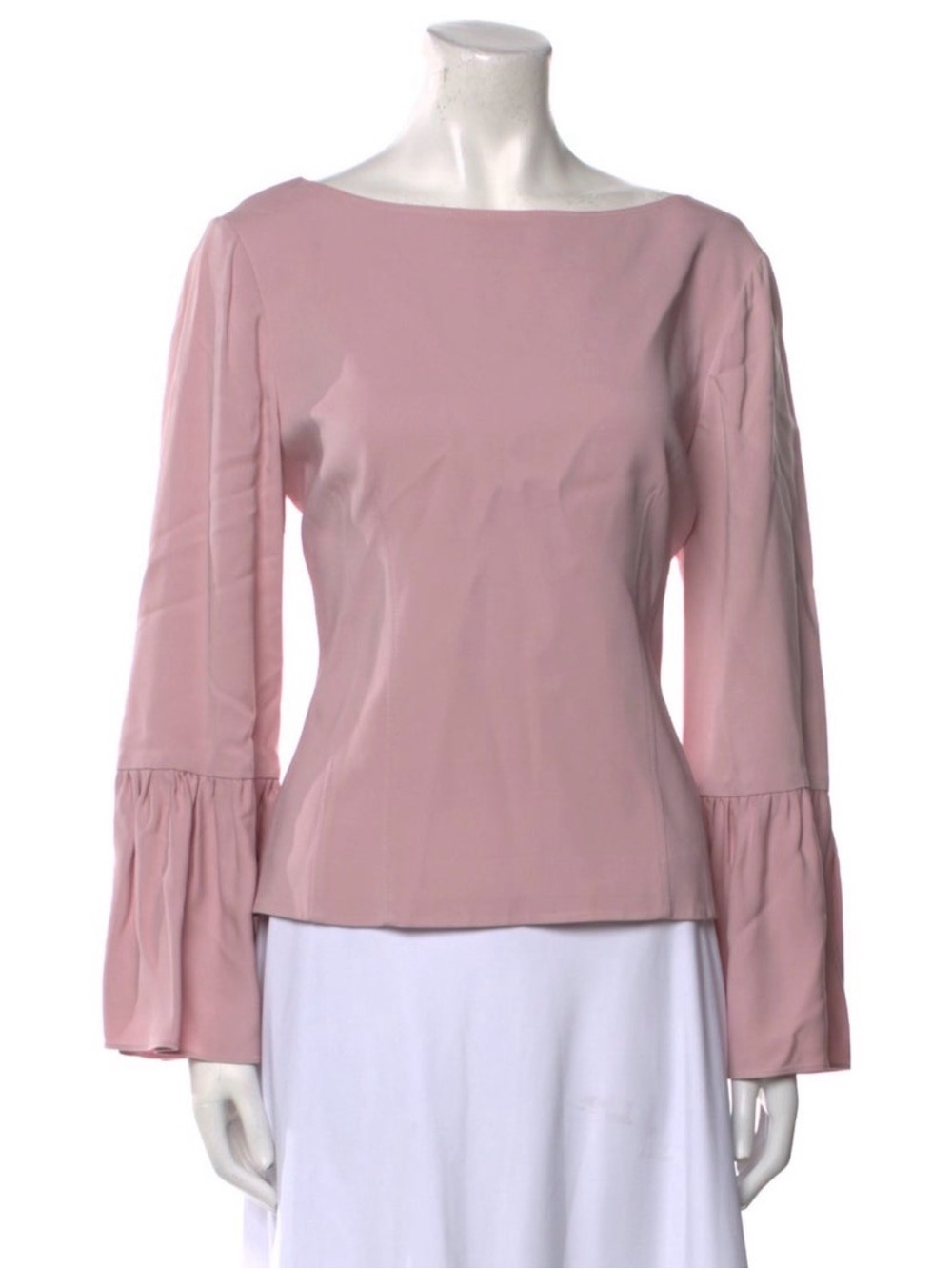 Tibi Blush Pink Boatneck Blouse with Fluted Sleeves
